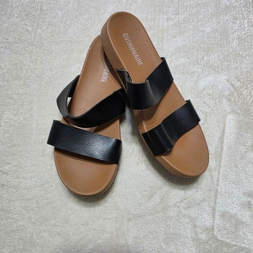 Cushionaire Women's Josie 2 Band Slide Size 6 Comfort Foam Vegan Leather Straps